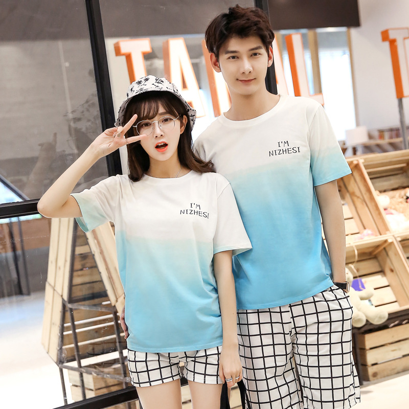 6夏季新品 韩版渐变色短袖T恤 时尚大码学生班服 图片