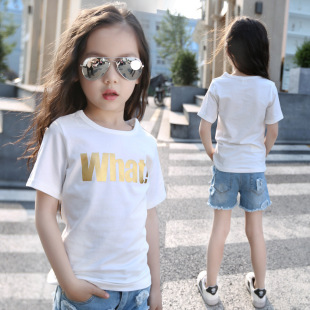 女童2016新款夏装韩版儿童T恤字母女童中大童吸汗圆领上衣潮短袖