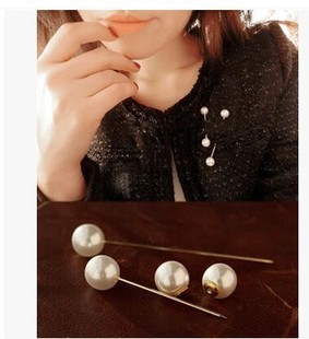 B384韩国韩版时尚双头珍珠衣服装饰品别针胸针女胸花