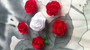 花朵缎带纯手工玫瑰花5cm手婚礼捧花发饰配件丝带玫瑰花苞批发