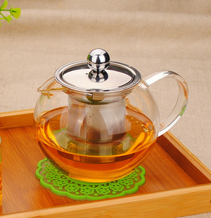 厂家直销不锈钢过滤耐热玻璃茶壶 苹果泡茶壶 电陶炉可用 加厚款