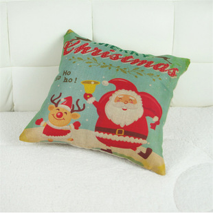 厂家直销2015新款抱枕 现代简约超柔软棉麻抱枕 圣诞老人图案抱枕