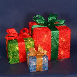 圣诞节装饰品 圣诞礼盒圣诞树装饰品礼物盒麻丝礼品盒礼品摆批发
