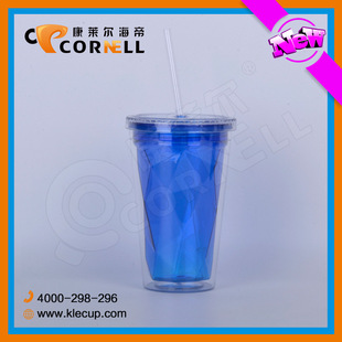 商家主营双层塑料星巴克吸管杯 16oz容量塑料吸管杯可定制颜色