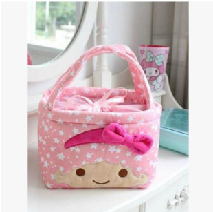 可爱粉嫩粉色双子星毛绒便当盒袋 学生儿童上班族保温饭盒包冰包