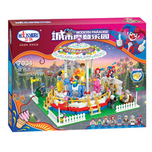 卫乐wl7034灯光街景系列城市摩登乐园旋转木马益智玩具正品积木