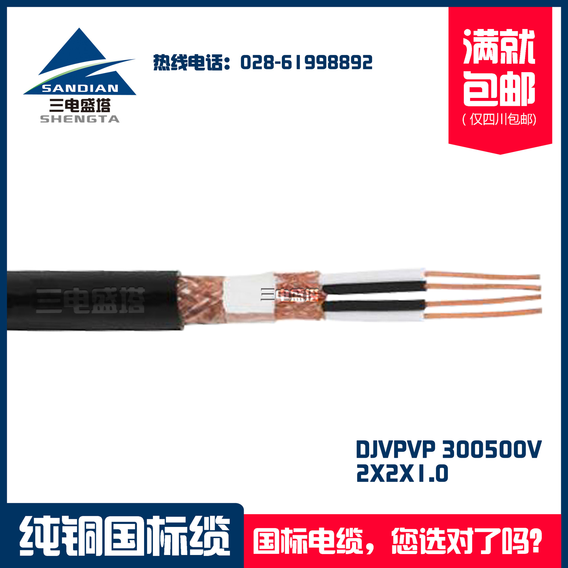 三电盛塔 对绞编织屏蔽计算机电缆 DJYPVP 2*2*1.0