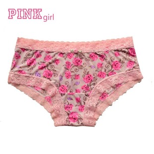 爆款 pinkgirl丝滑牛奶丝内裤女 性感冰丝蕾丝包臀低腰三角底裤