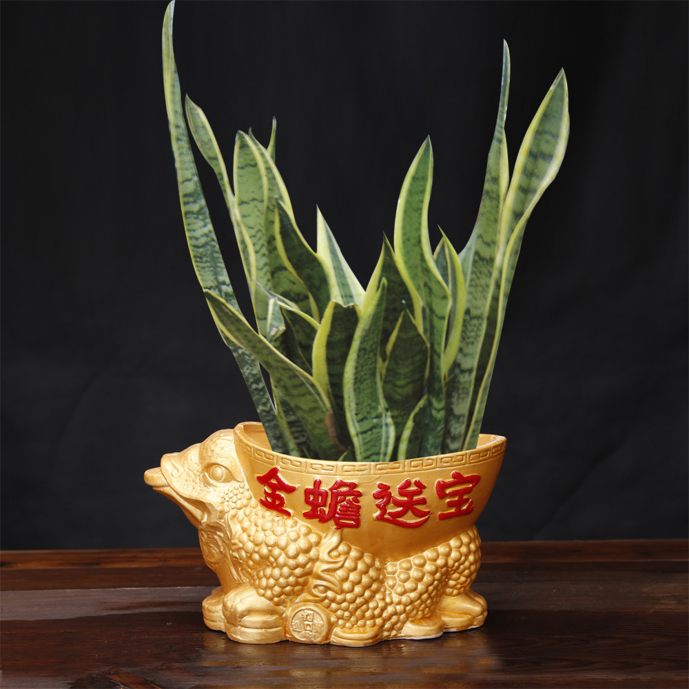 大口径金色花盆 办公家居桌面摆饰花盆 招财进宝大号元宝花盆5225