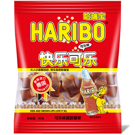 德国原装进口haribo哈瑞宝快乐可乐可乐味凝胶糖果45g/包*32