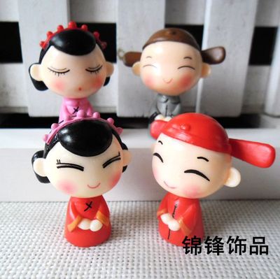 中国娃娃情侣结婚新娘新郎 苔藓微景观公仔中国风婚庆场地造景