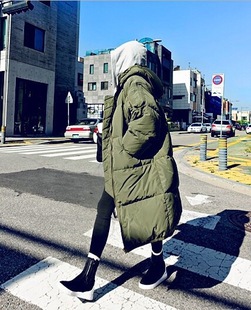 实拍冬季韩版羽绒服女中长款时尚修身大毛领加厚保暖棉衣外套