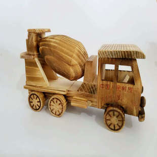 义乌批发 创意木制搅拌机车模型  木质工程车玩具 压路机汽车模型