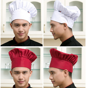 厨师帽子酒店厨房厨师工作帽男女蘑菇高白色布帽餐厅食堂服务员帽