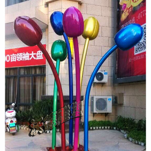 不锈钢雕塑定制  高4米不锈钢郁金香雕塑 深圳厂家订做金属雕塑