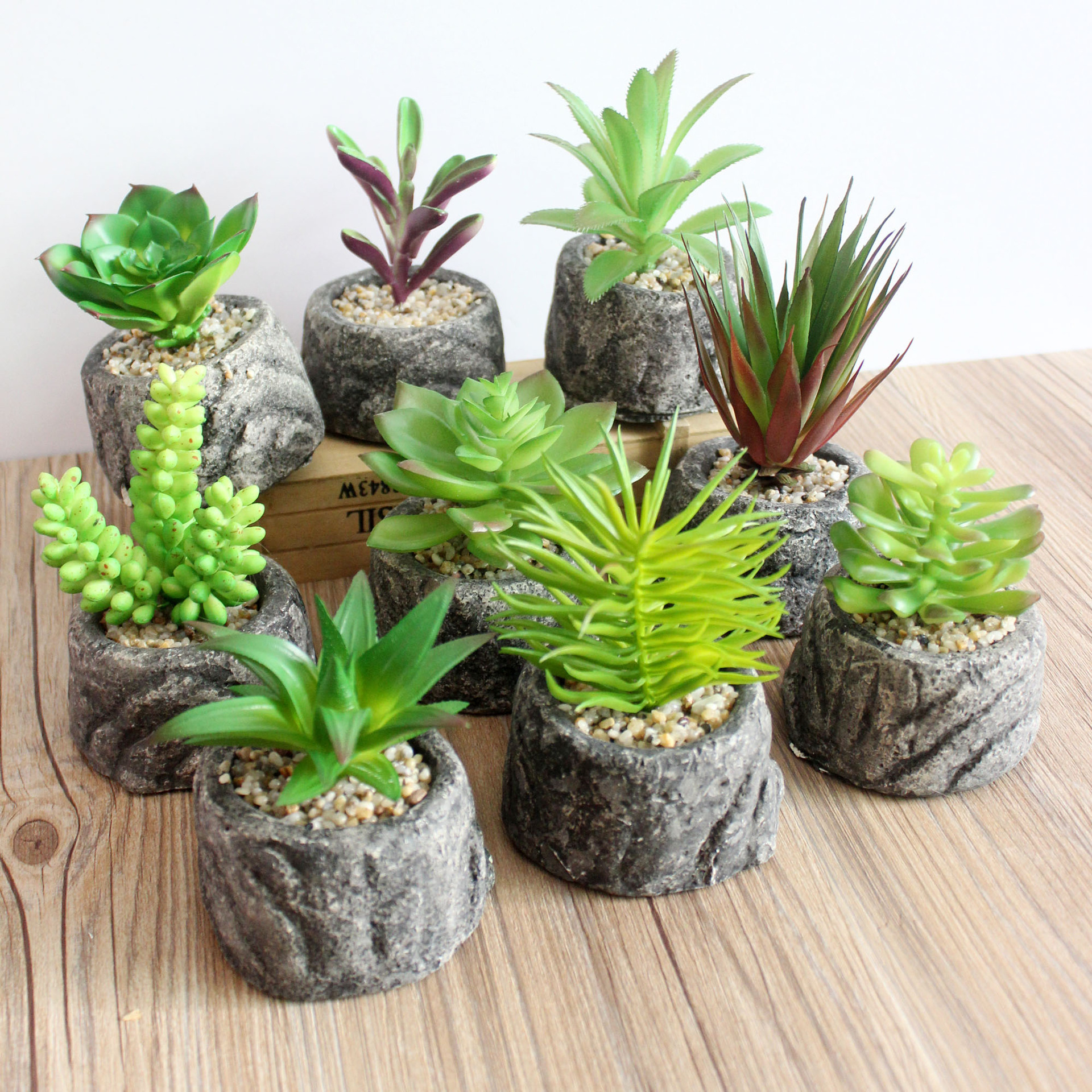 仿真多肉植物创意石头盆景 仿真多肉盆栽 创意diy 装饰品 新款
