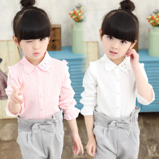2016春秋新款童装 女童韩版长袖笑脸衬衫 中小女童衬衣一件代发