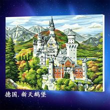 新天鹅堡数字油画 华丽摩纳哥风景画 装饰画厂家批发