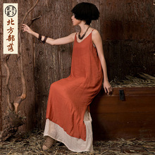 Mô hình bùng nổ thương hiệu gốc nghệ thuật retro phụ nữ cotton hai lớp phiên bản lỏng lẻo của chiếc váy với một chiếc váy bán buôn Đầm cotton