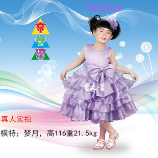 童装公主裙女童蓬蓬裙连衣裙紫罗兰蛋糕裙儿童表演出礼服一件代发