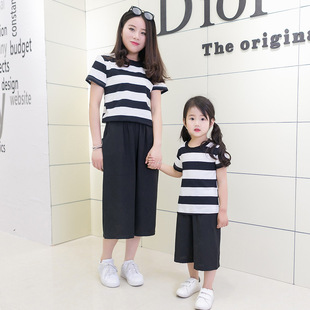 2016夏季新款童装 韩版短袖条纹亲子装 中大儿童套一件代发