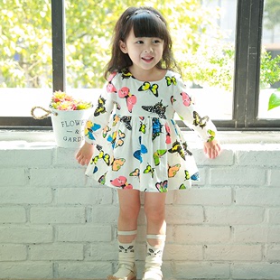 2016夏季新款童装 女童韩版棉布蝴蝶复古裙 中小童裙子一件代发