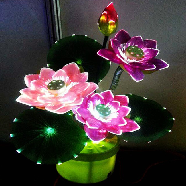 佛堂佛前供花 三品光纤莲花灯 多彩荷花led供灯供花供佛莲花盆景