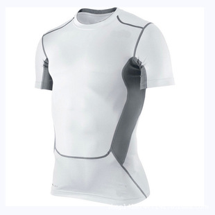 科比新款男RPO运动跑步T恤健身服短袖紧身衣男白色圆领短袖速干衣