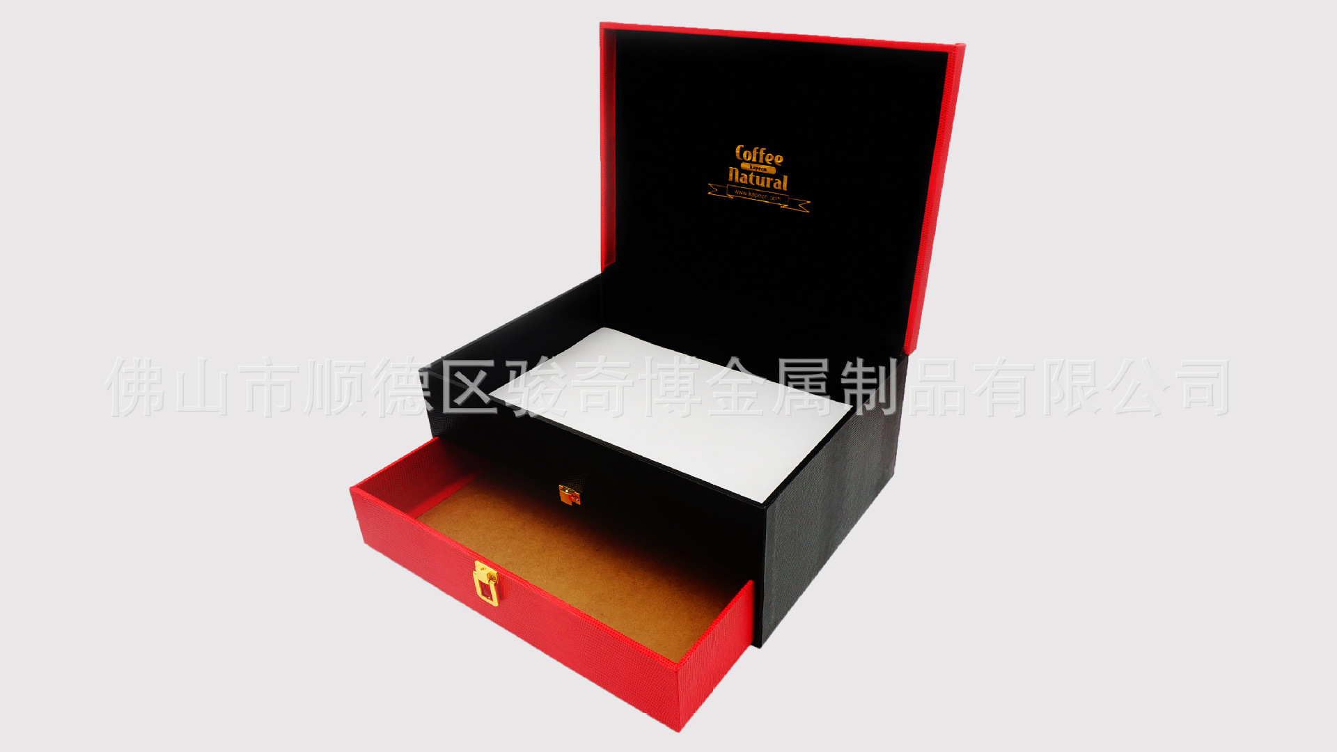 礼品包装盒_+翻盖两层油漆盒 金色红黑色皮质