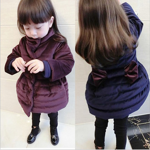 童装一件代发 2016冬季新款女童韩版加厚蝴蝶结中长款棉衣SY545