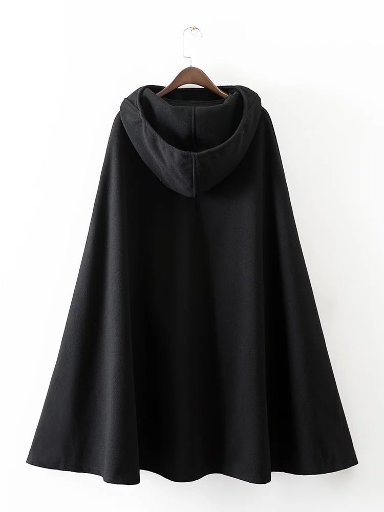 Solid Color Woolen Split Hooded Cloak Coat NSAM111049