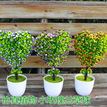 厂家直销小玫瑰兰草球仿真植物盆栽 塑料花桌面摆件 室内观赏植物