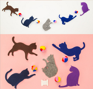 韩国创意 猫咪和球不织布无纺布彩旗 生日节庆派对彩旗