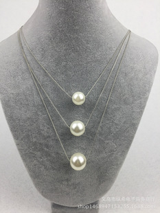 精品三层珍珠项链 金丝链穿珍珠 电镀白K