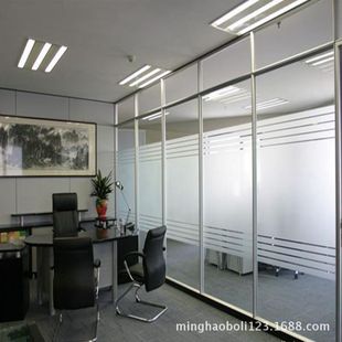 专业安装办公室隔断12mm钢化磨砂玻璃 定制设计各种图案磨砂玻璃