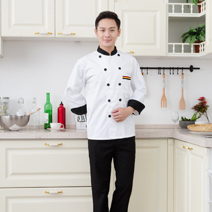 定制厨师服 白色长袖双排扣日式糕点师饭店厨房工作服 批发