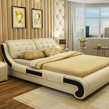 Nhà máy trực tiếp giường da mềm giường đơn giản hiện đại căn hộ nhỏ phòng ngủ đồ nội thất khí nén hộp cao lưu trữ giường da mềm Giường da nghệ thuật