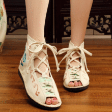 Giày vải Bắc Kinh cũ Giày nữ giày đơn giày quốc gia gió thêu phẳng với thời trang cá miệng dép Giày nữ