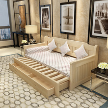 Sofa bed Kích thước nhỏ đa chức năng Giường sofa trượt đôi Giường sofa gỗ rắn gấp Sofa gỗ
