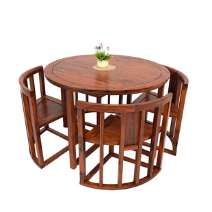 简约实木圆桌 非洲酸枝木家用小型圆桌椅子套装 大气休闲圆桌茶几