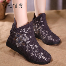 2018 mới chính hãng phong cách Trung Quốc mùa đông vải thêu giày gió quốc gia cotton thêu bông tuyết Bắc Kinh cũ Giày tuyết nữ