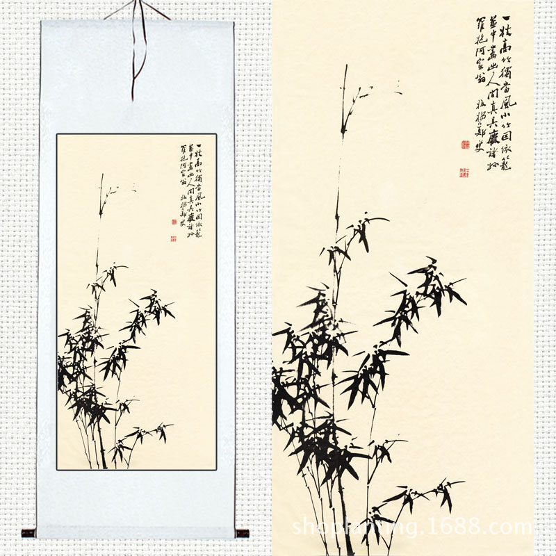 清郑板桥竹子图花鸟国画客厅装饰画卷轴框画画芯画心