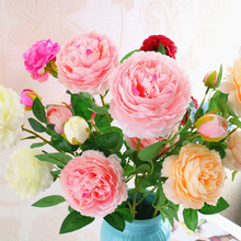 Nhà máy bán buôn Châu Âu 3 đầu mô phỏng hoa hồng Tây trang trí đám cưới hoa giả hoa giả Màn hình chiếu