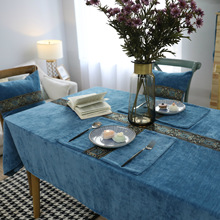 Cổ điển Bắc Âu vải thêu lớp bảng vải hình chữ nhật màu xanh dày vải lông cừu Khăn trải bàn / khăn trải bàn