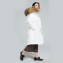 Áo khoác lông nữ 2018 thu đông dài thời trang mới Hàn Quốc phiên bản thắt bím dày thắt lưng vịt trắng buông lơi Áo khoác nữ