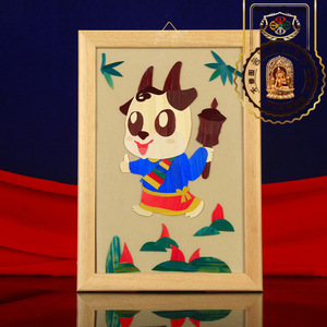 藏红民族风格传统手工制作青稞秸秆画藏式挂画现代简约装饰画礼品