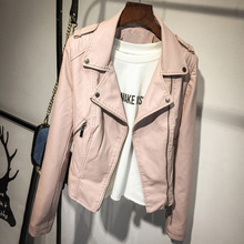 2019 mẫu bùng nổ thời trang màu hồng nhỏ da nữ ngắn mùa xuân và áo khoác da mùa thu pu đầu máy phiên bản Hàn Quốc của áo khoác ngắn ve áo Lông thú
