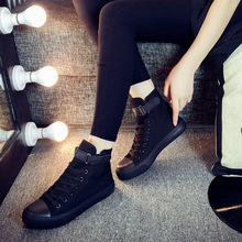 Giày vải bay Yao Yao nữ cao để giúp phiên bản Hàn Quốc của giày đế bằng màu đen đế phẳng Velcro giày sinh viên thế hệ L59 Giày vải nữ