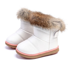 Ngoại thương trẻ em gái đi giày tuyết Phiên bản Hàn Quốc của bé gái mềm đáy bé dày lên thực sự lông thỏ tuyết bông tuyết AliExpress Giày cao cổ