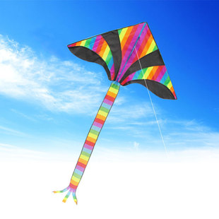 新款三角彩虹风筝沙滩运动1.6米三角长尾炫彩飞天风筝厂家直销
